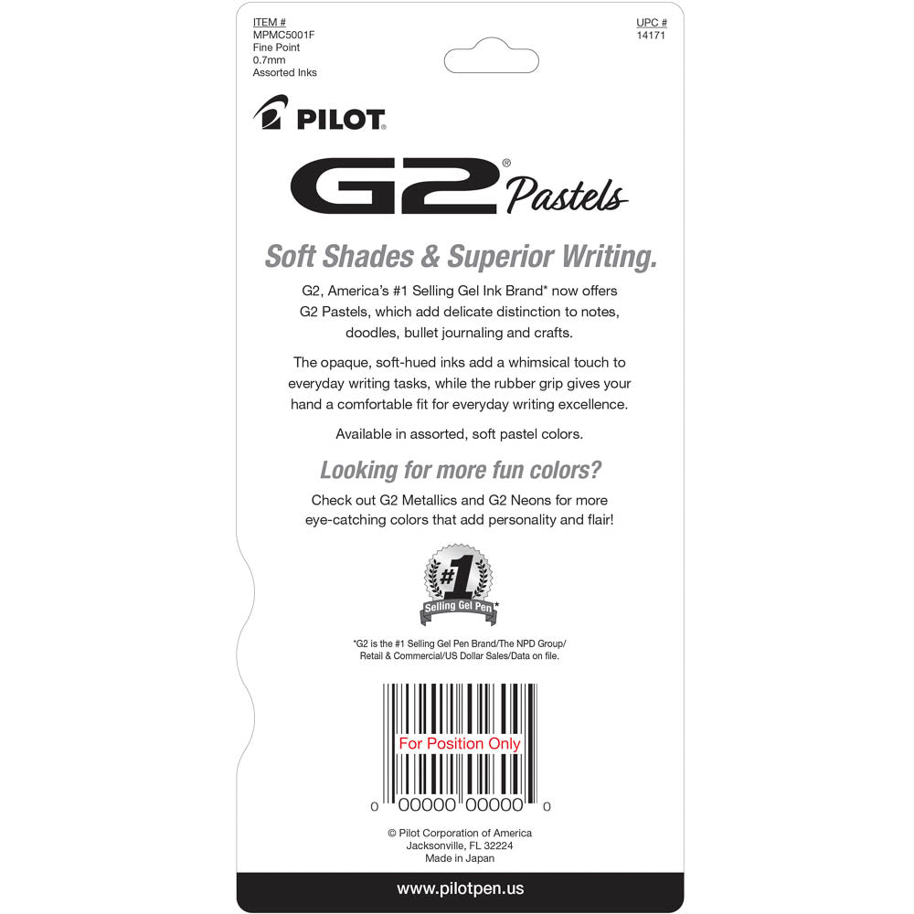 Pilot G2 Gel Pens, Pastel, - 5 pack