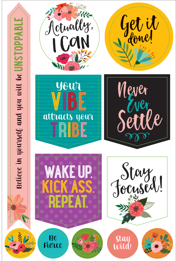 Essentials, Wake Up, Kick Ass, Repeat. Planner Stickers