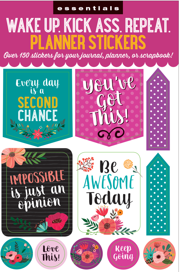 Essentials, Wake Up, Kick Ass, Repeat. Planner Stickers